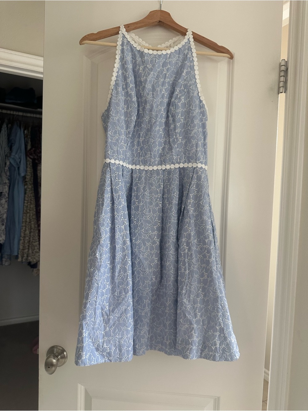 Lilly Pulitzer Light Blue and white Eyelet Dress with White Trim